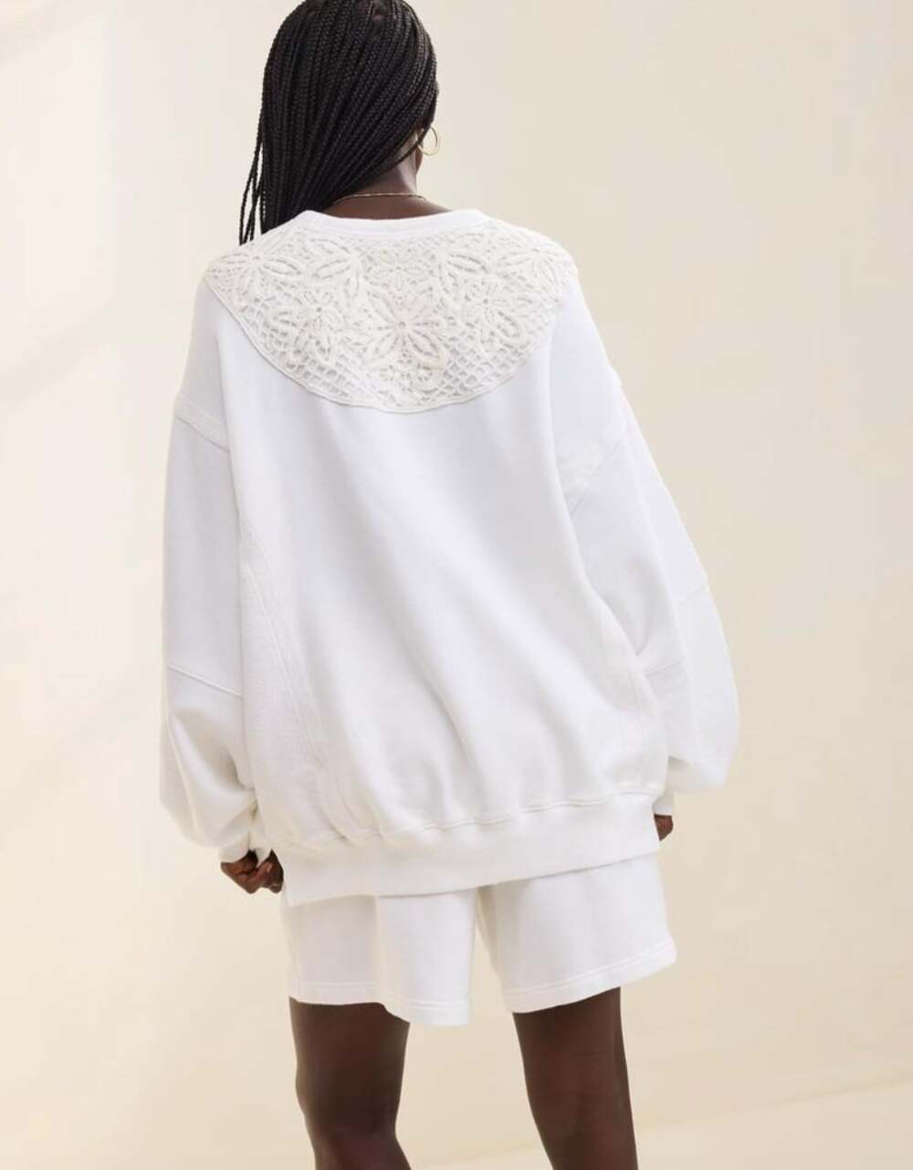 Aerie Keep It Light Crochet Crew Sweatshirt Women's Large White Boho Coastal